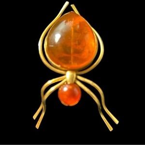 Rare Vintage Russian Baltic Sea Amber Spider‎ Brooch